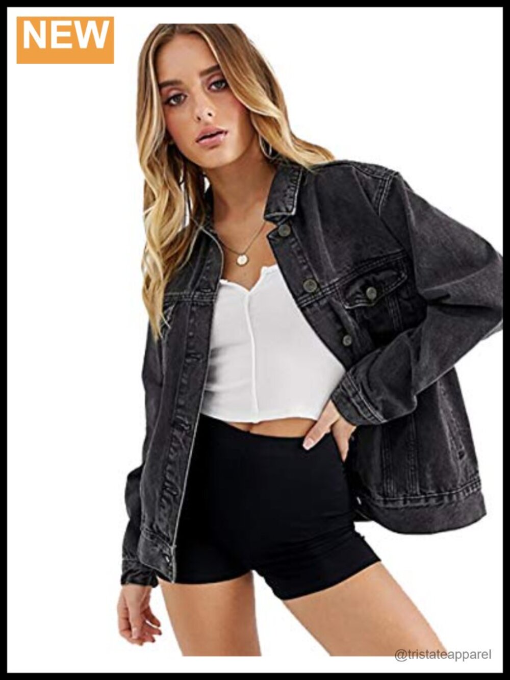 Oversize Vintage Washed Denim Trucker Jacket Loose Fit Cotton Blend
